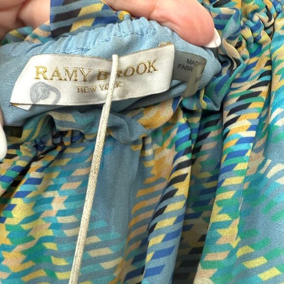 RAMY BROOK Harla Dress Blue Multicolor Pleated Boho Puff Sleeve Fairycore NWT S - Picture 3 of 11